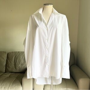 CELINE Cotton Oversized Shirt Relaxed Fit Long Sleeve Button Down White EU 38